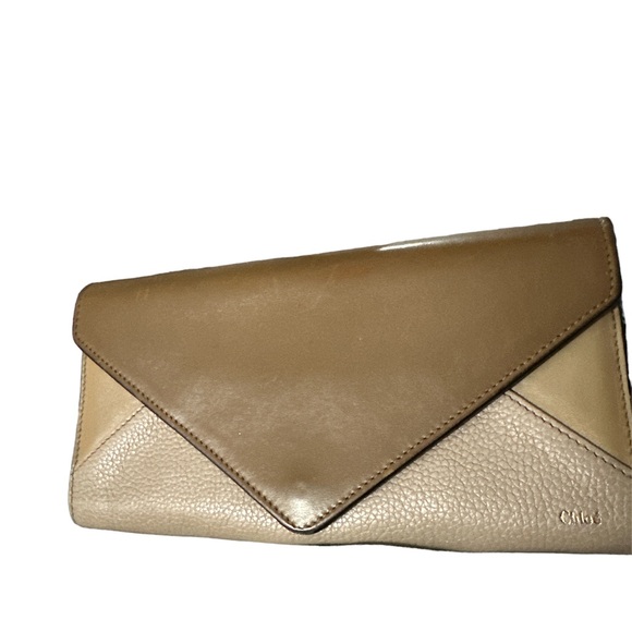Chloe authentic real leather three diff color tans big wallet snaps open 7 card - Picture 1 of 13